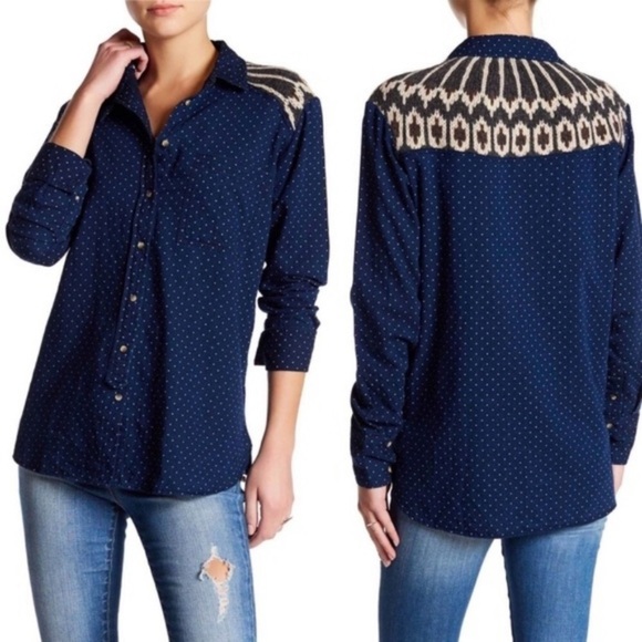 Free People Sage Blue Button Shirt Large - Picture 4 of 8